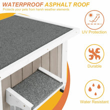 Outdoor cat house with waterproof asphalt roof and padded interior step ramp