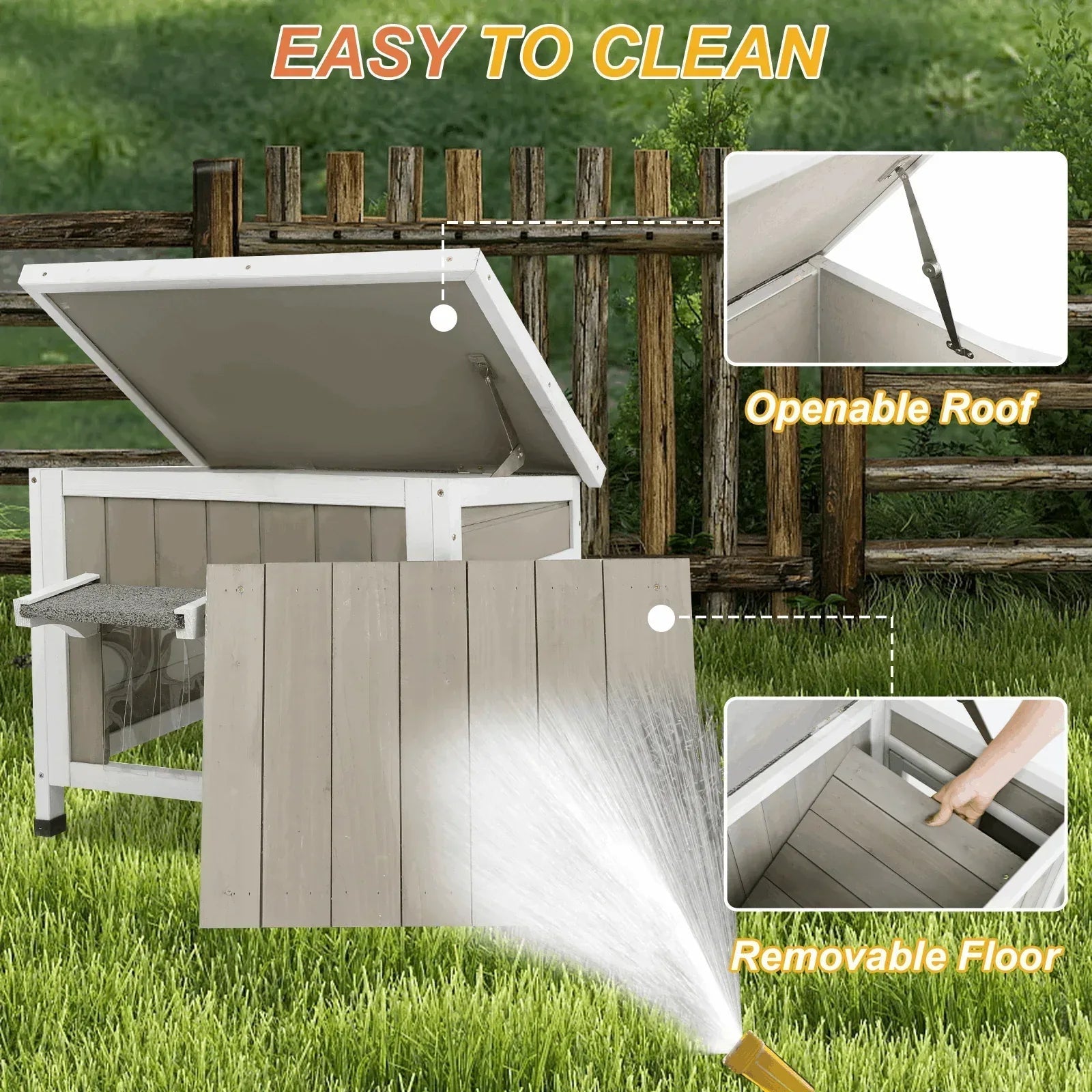 PETSCOSSET Outdoor Cat House, Weatherproof Solid Wood Cat Shelter with Openable Roof for Small Animals