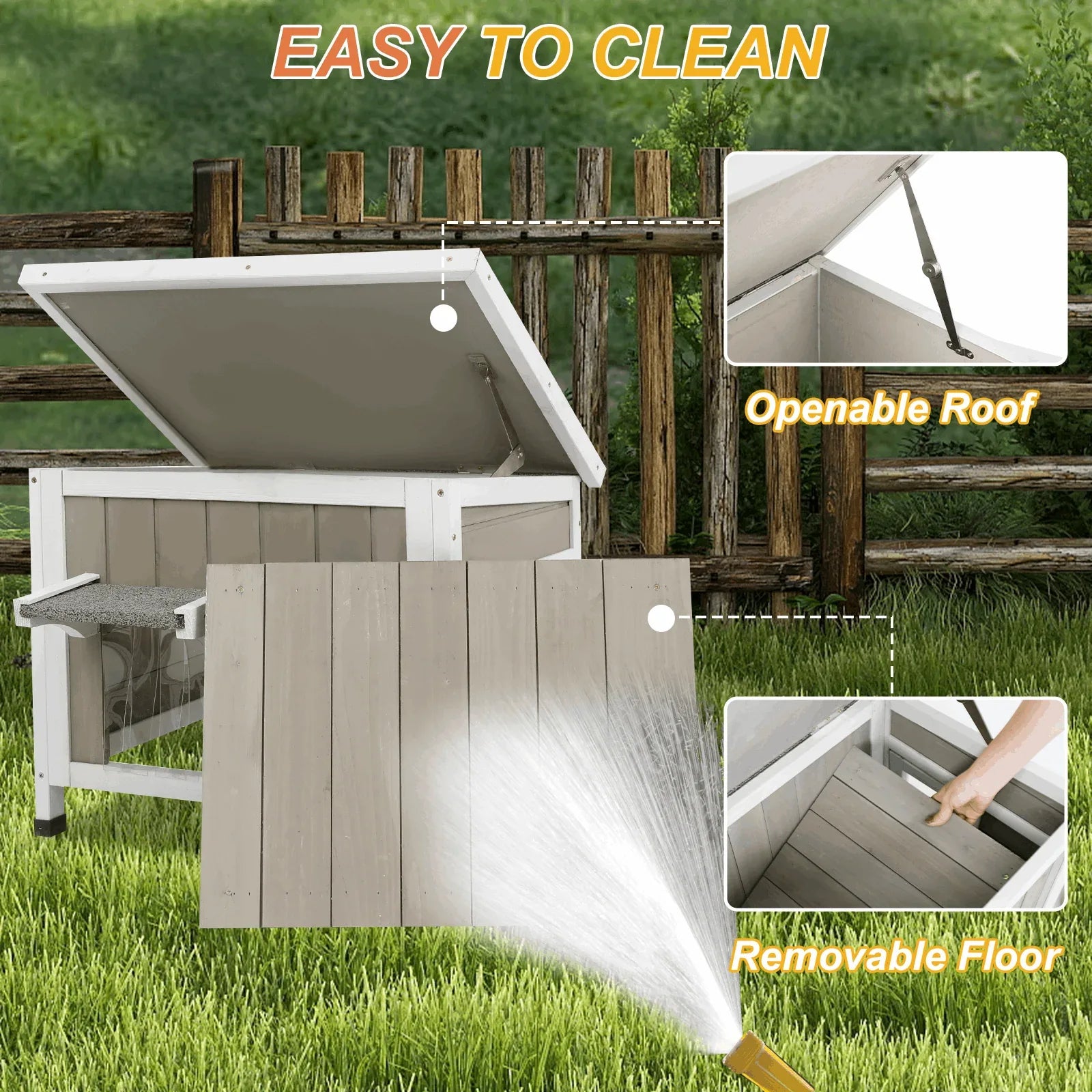 PETSCOSSET Outdoor Cat House, Weatherproof Solid Wood Cat Shelter with Openable Roof for Small Animals - USA MEGA SHOP