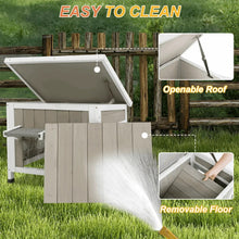 Outdoor cat house with openable roof and removable floor panel for easy cleaning