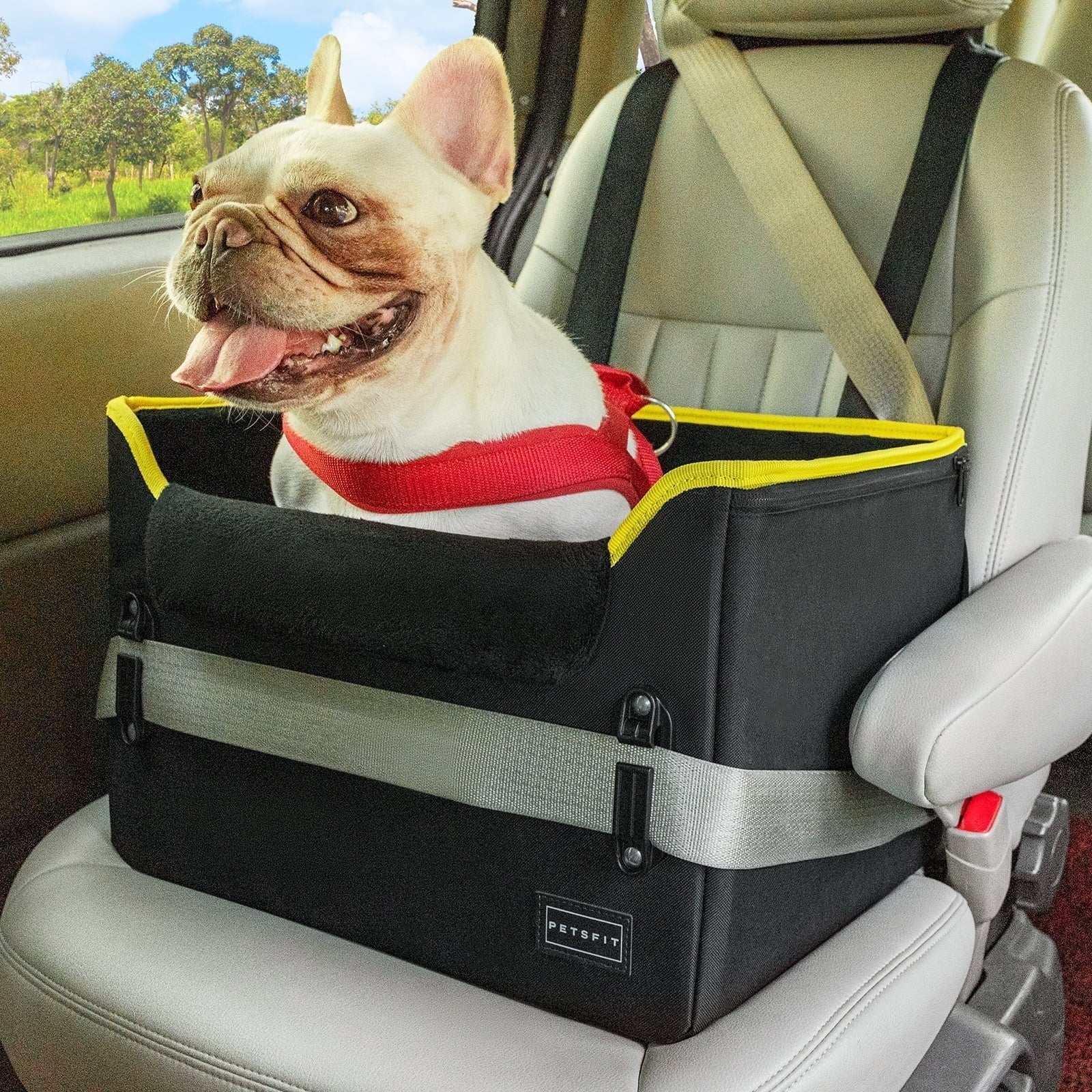 PETSFIT Pet Booster Car Seat for Small Dogs, Puppy Stable Car Seat for Car with Clip-On Leash,Up to 25lbs，Black - USA MEGA SHOP