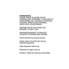 Ingredients text on PEZ Halloween candy party pack pouch