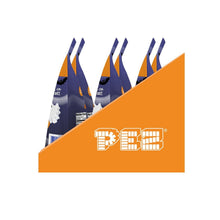 Angled stack of PEZ Halloween candy party pack pouches with orange front panel