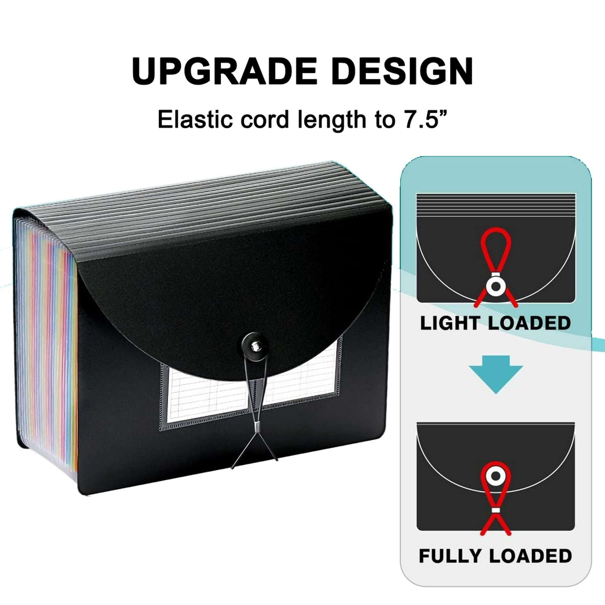 PHANCIR 24 Pocket Accordion File Organizer Thicker & Sturdy, Freestanding File Paper Folder with Labels for Classroom, Home, Office and Travel
