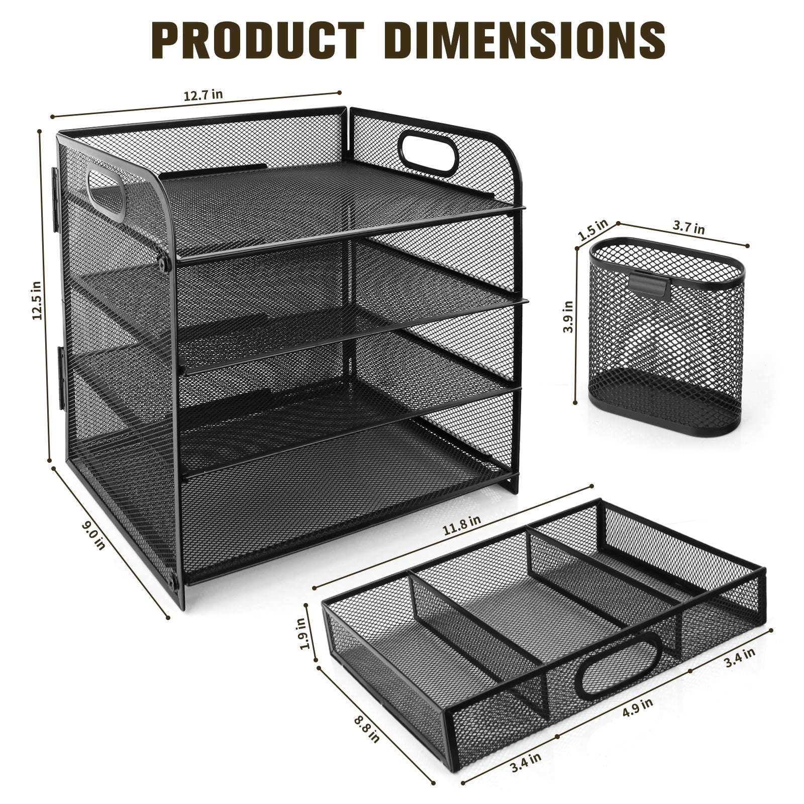 PHANCIR 4-Tier Desk Organizer, New Office Supplies, Metal Desktop File Organizer & Storage with Pull-out Drawer, 1 Pack