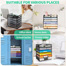 Black 6-tier mesh desk organizer with handle and sliding trays, multi-room use