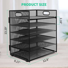 Black 6-tier mesh desk organizer with two top handles and open front trays