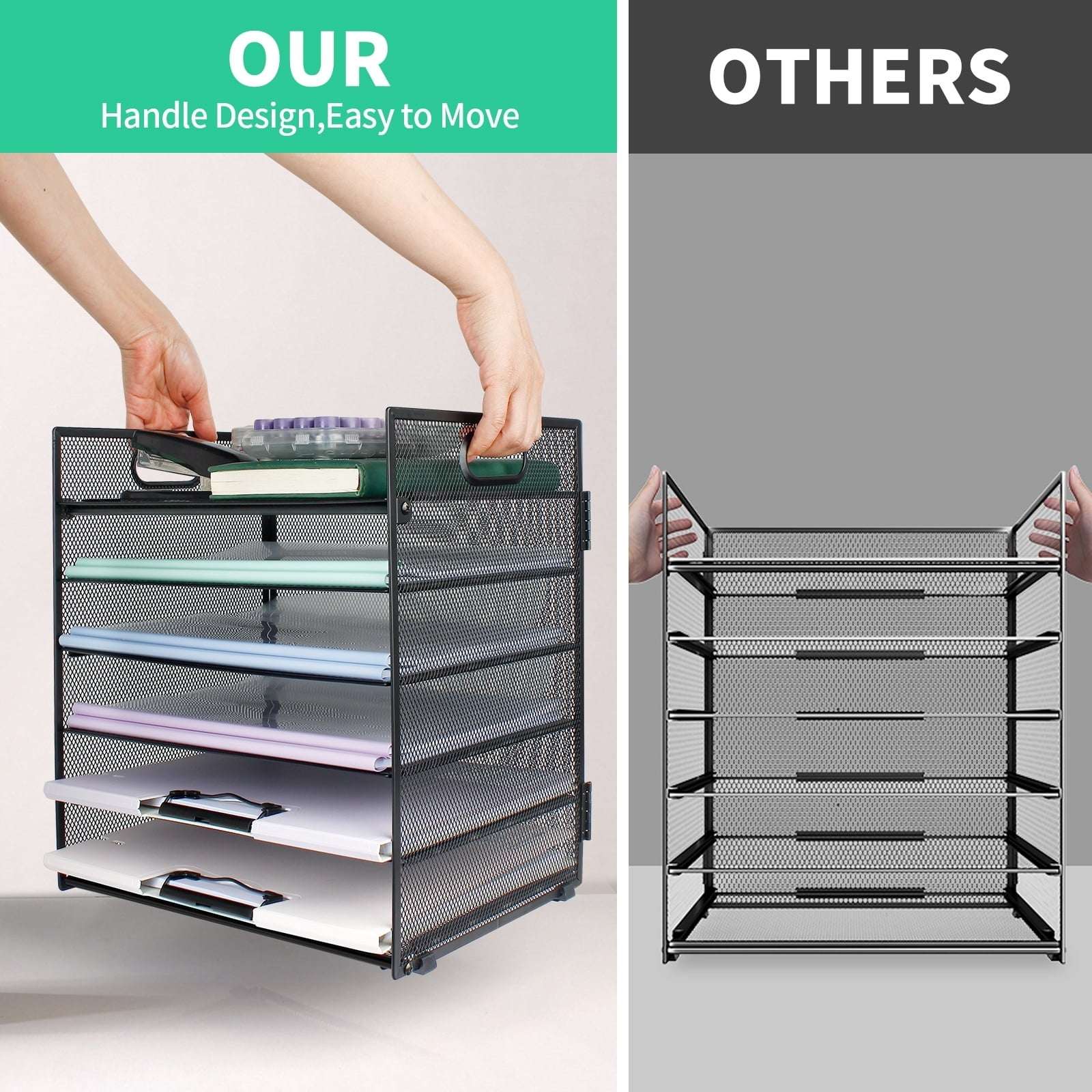 PHANCIR 6-Tier Desk Organizer Paper Storage Box ,Stationery Tray with Handle Mesh Stationery Tray Desktop File Classifier, Suitable for Office, Home