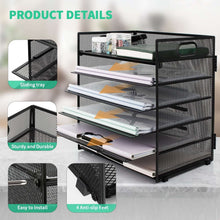 Black mesh 6-tier desk organizer with sliding trays, handle, and anti-slip feet