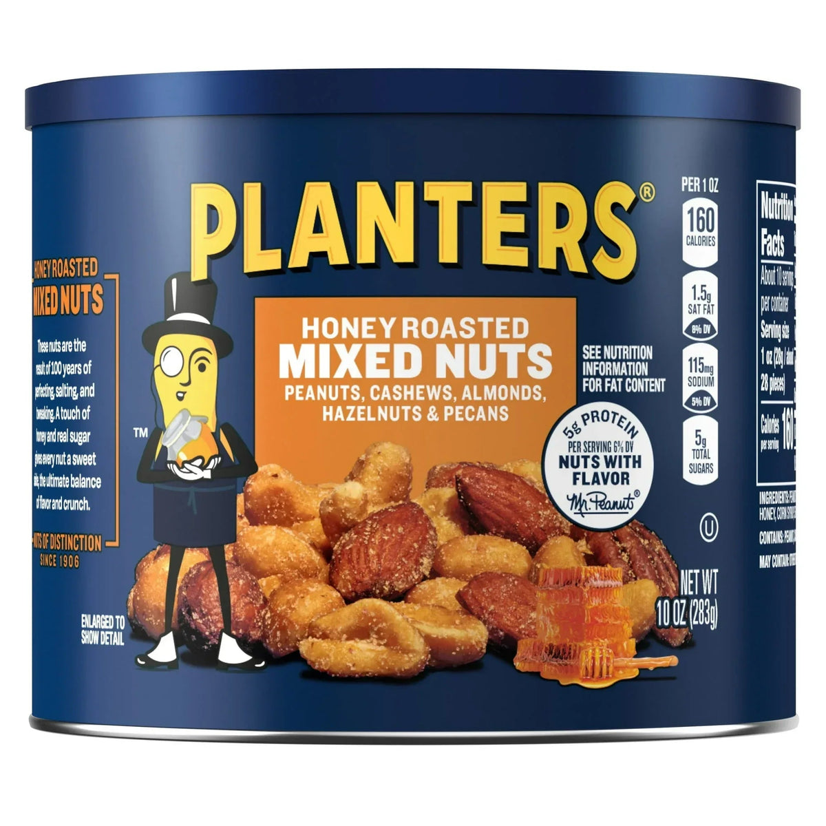 PLANTERS Honey Roasted Mixed Nuts, Party Snacks, Plant Based Protein, 10 oz Steel Can