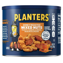PLANTERS honey-roasted mixed nuts steel can with peanuts, cashews, almonds, hazelnuts, pecans