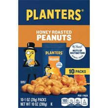 PLANTERS honey roasted peanuts pouch-style box with 10 packs and peanuts