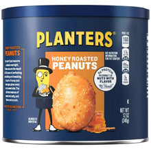PLANTERS honey roasted peanuts canister, 12 oz label on front panel with logo art
