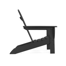 Dark gray adirondack chair angled side view with slatted seat and backrest