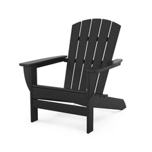 Dark gray adirondack chair with slatted back, armrests, and wide seat platform