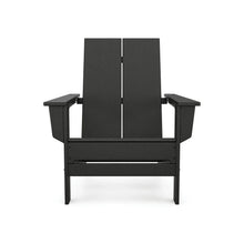 Dark gray modern Adirondack chair with angled back, armrests, and slatted seat.