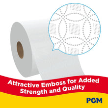 Toilet paper roll showing dot-embossed tissue texture on 2-ply paper