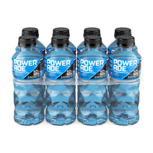 Pack of blue POWERADE sports drink bottles with black caps, 20 fl oz each