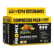 Compressed organic garden mix pack, yellow-and-black 2-bag bale box.
