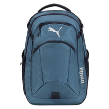 Blue PUMA backpack with front pocket and white logo