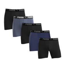 Men's boxer briefs 5-pack assortment, black and blue shades, PUMA logo waistband