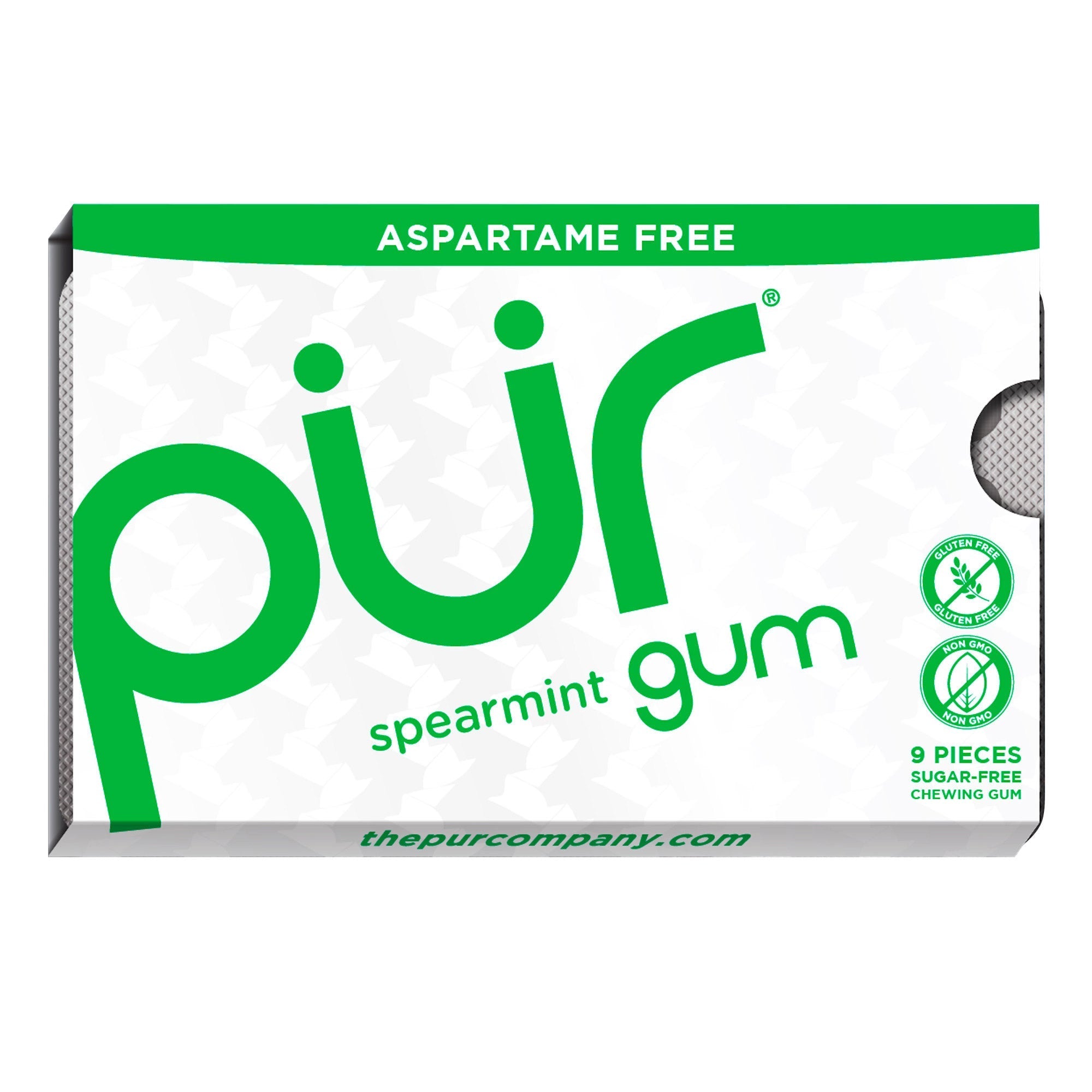 PUR Sugar Free Gum, Spearmint, 9-Pieces, 12-Count