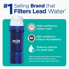 PUR PLUS 11 Cup Water Pitcher with Lead Reducing Filter, W 9.6" x H 10.1" x L 4.5",