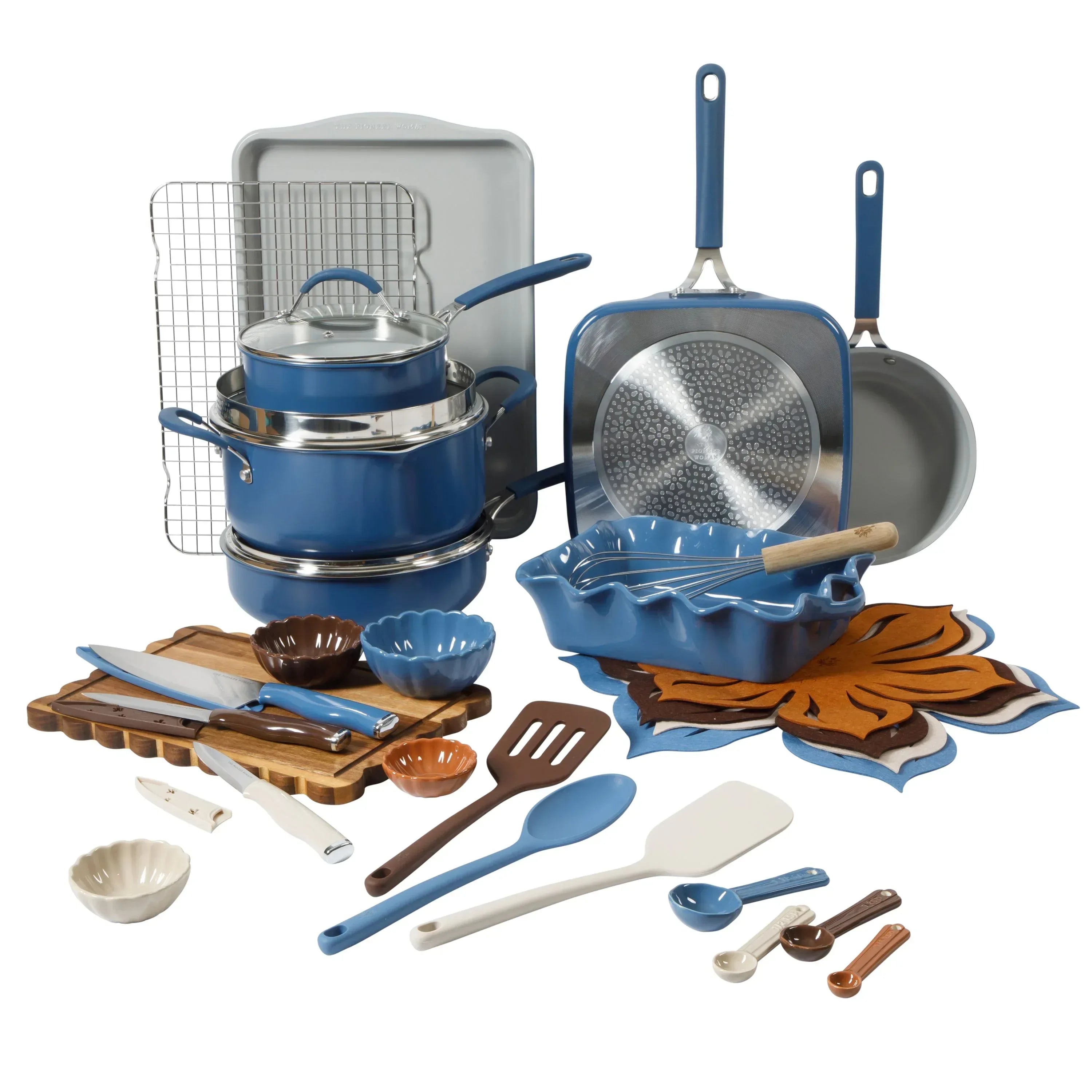 The Pioneer Woman Sutton 34-Piece Ceramic Nonstick Cookware and Bakeware Set, Beige