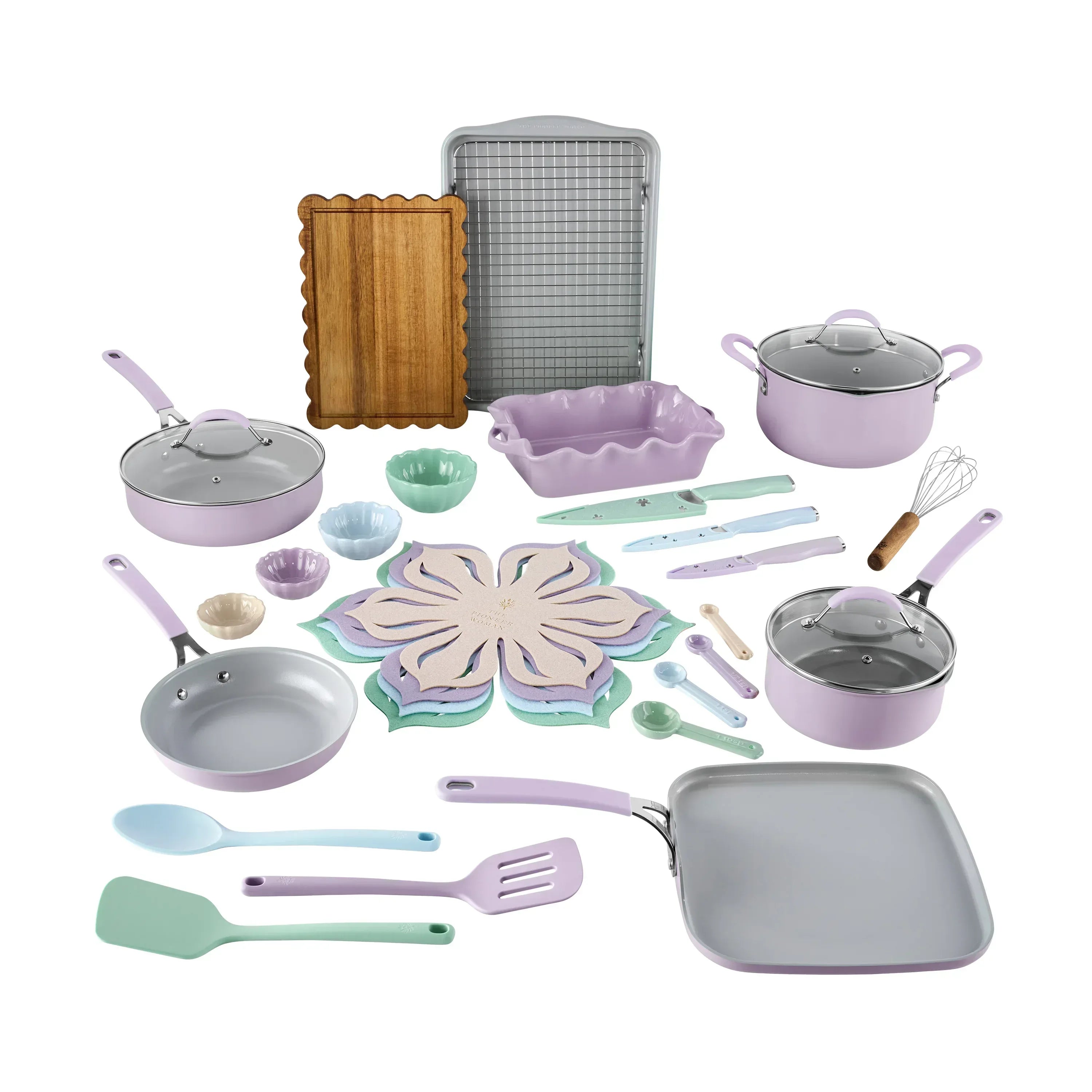 The Pioneer Woman Sutton 34-Piece Ceramic Nonstick Cookware and Bakeware Set, Beige