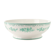 11-inch stoneware serving bowl with green floral border
