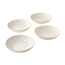 Cream stoneware dinner bowls with scalloped ridged edges, set of 4