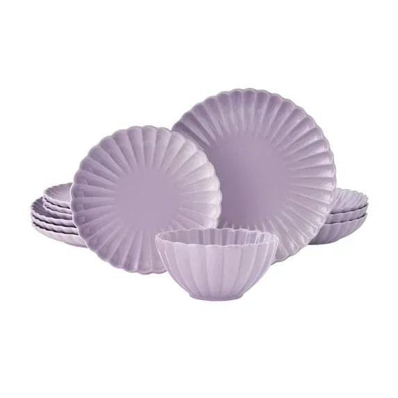 The Pioneer Woman Colette 12-Piece Stoneware Dinnerware Set, Cream