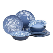 Blue daisy floral dinnerware set: plates and bowls, melamine