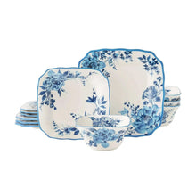 Blue floral stoneware set with square plates and matching bowl