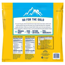 Pacific Gold variety pack beef jerky back with nutrition facts and ingredients