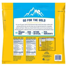 Pacific Gold beef jerky variety pack back with nutrition facts and ingredient panel