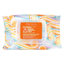 Glowing makeup removing wipes pouch with pastel swirls and orange front label