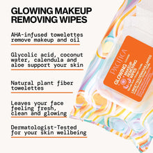 Glowing makeup removing wipes pouch with orange side label, pastel swirl wrap
