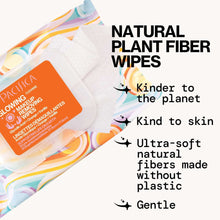 Glowing makeup removing wipes with stacked white wipes and orange label card