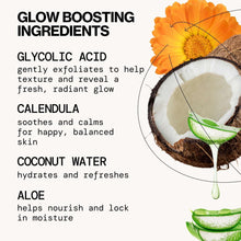Glowing makeup removing wipes pouch with orange ingredient illustrations and wipe label