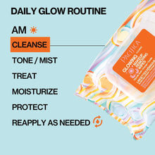Glowing makeup removing wipes pouch with daily routine layout and orange label