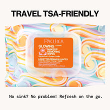 Glowing makeup removing wipes pack with pastel swirl design and orange front label