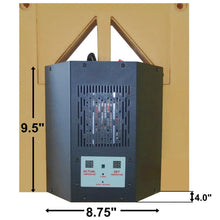 Black dog house central heater unit with vented front panel and control display