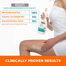 Firming body lotion pump bottle shown with results statistics