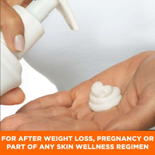 Body lotion squeeze from pump bottle into cupped hand