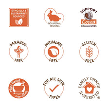 Certification and ingredient icons graphic: paraben-free, phthalate-free, gluten-free