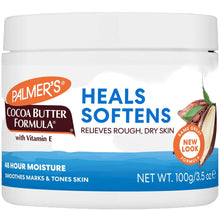 White lotion jar with blue-and-orange “Heals Softens” label and vitamin E mark