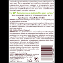 Cocoa butter formula massage lotion bottle back label with directions and ingredients