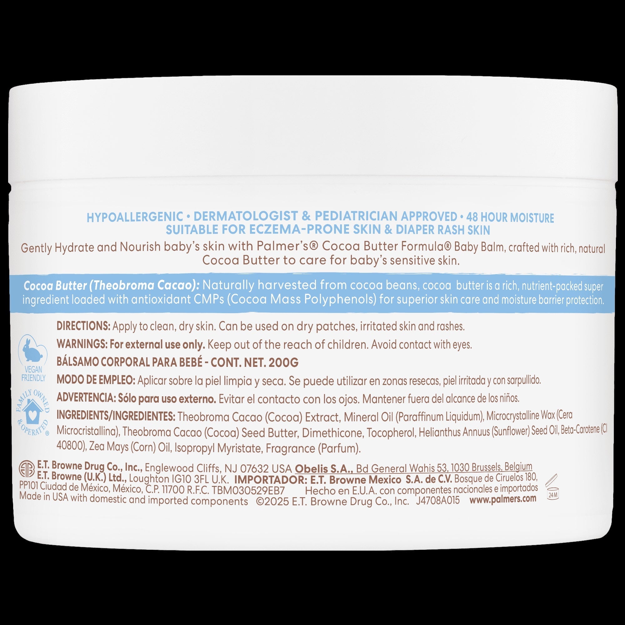 Palmer's Baby Cocoa Butter Formula Hydrating Baby Balm, Vitamin E & Cocoa Extract, 7.25 oz