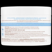 White cocoa butter baby balm jar back label with directions and cautions